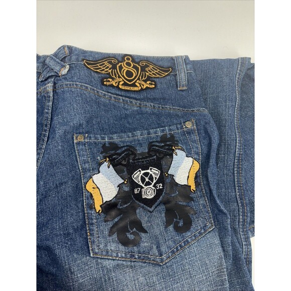 Eight 732 Jeans Mens 38x34 Stretch Embroidered Pockets Straight Leg Y2K Denim - Picture 2 of 10